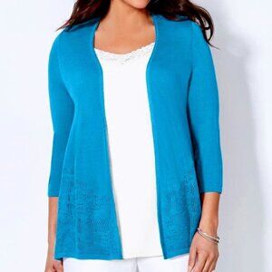 Catherine's Teal Open Lightweight Lace Cardigan- 3/4 Sleeve NWT- 4X or 5X